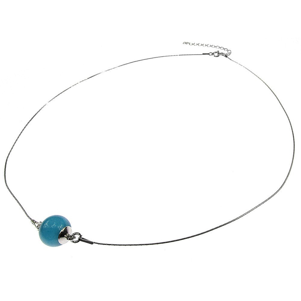 Colier argint cu angelit natural 10 MM, GlamBazaar, 43.5 cm, cu Angelit, Bleu, tip colier de argint 925 cu pietre naturale