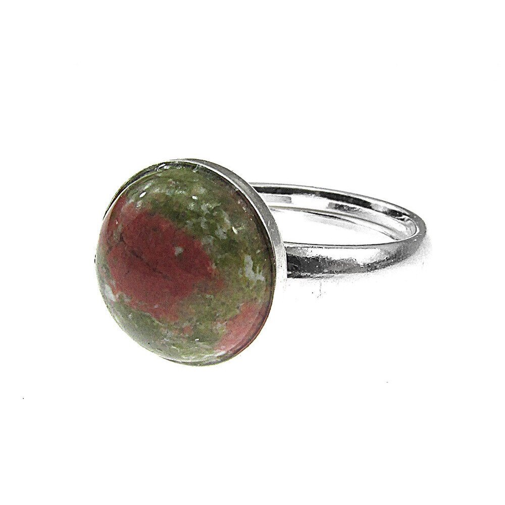 Inel argint reglabil cu unakit natural 10 MM, GlamBazaar, Reglabila, cu Unakit, Verde, tip inel reglabil de argint 925 cu pietre naturale