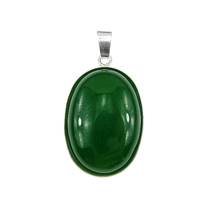 Pandantiv argint mare cu agata verde naturala 25x18 MM, GlamBazaar, 3.5 x 2 cm, cu Agate, Verde, tip pandantiv de argint 925 cu pietre naturale