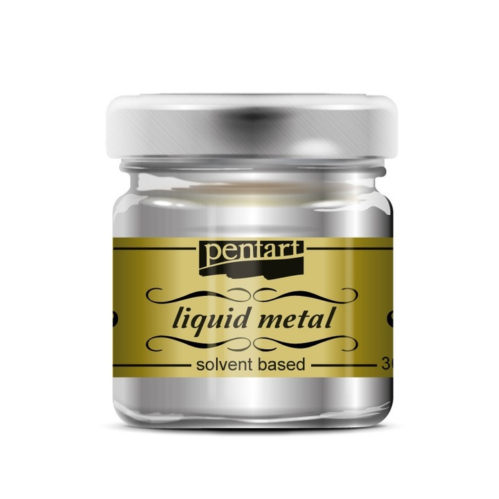 Vopsea metal lichid Pentart - Argintiu, 30 ml