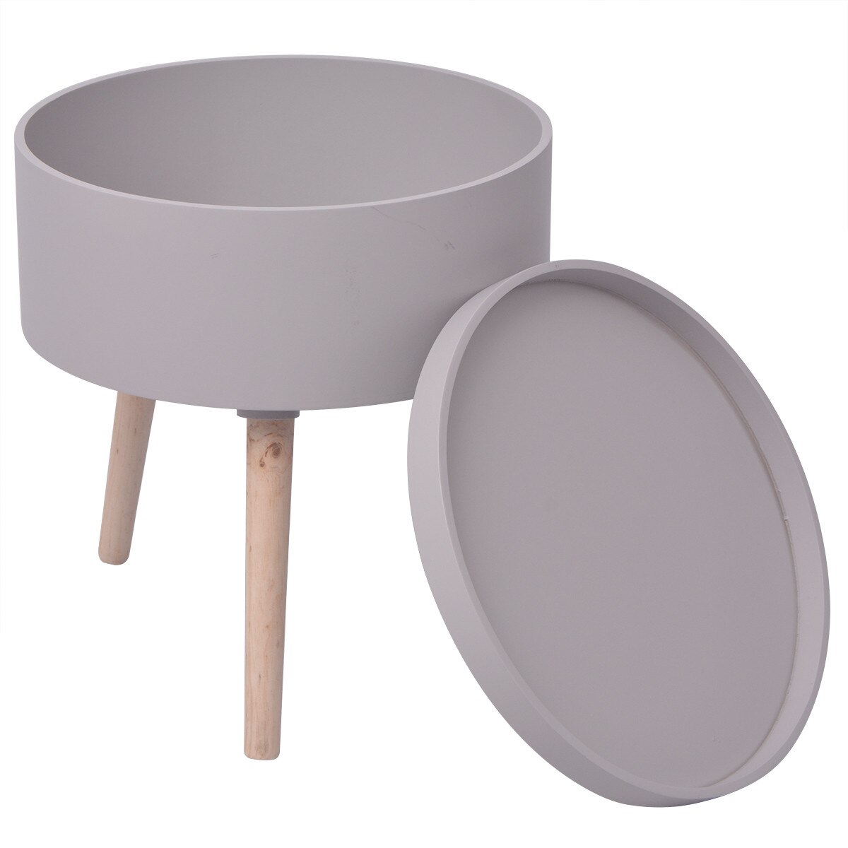 Masa laterala rotunda cu tava de servire, VidaXL, 39,5x44,5 cm, gri