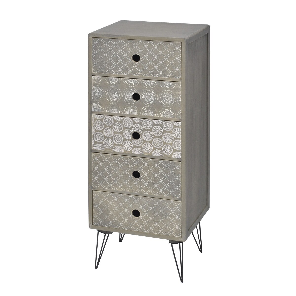 Comoda laterala cu 5 sertare, vidaXL, gri, 36 x 30 x 94 cm