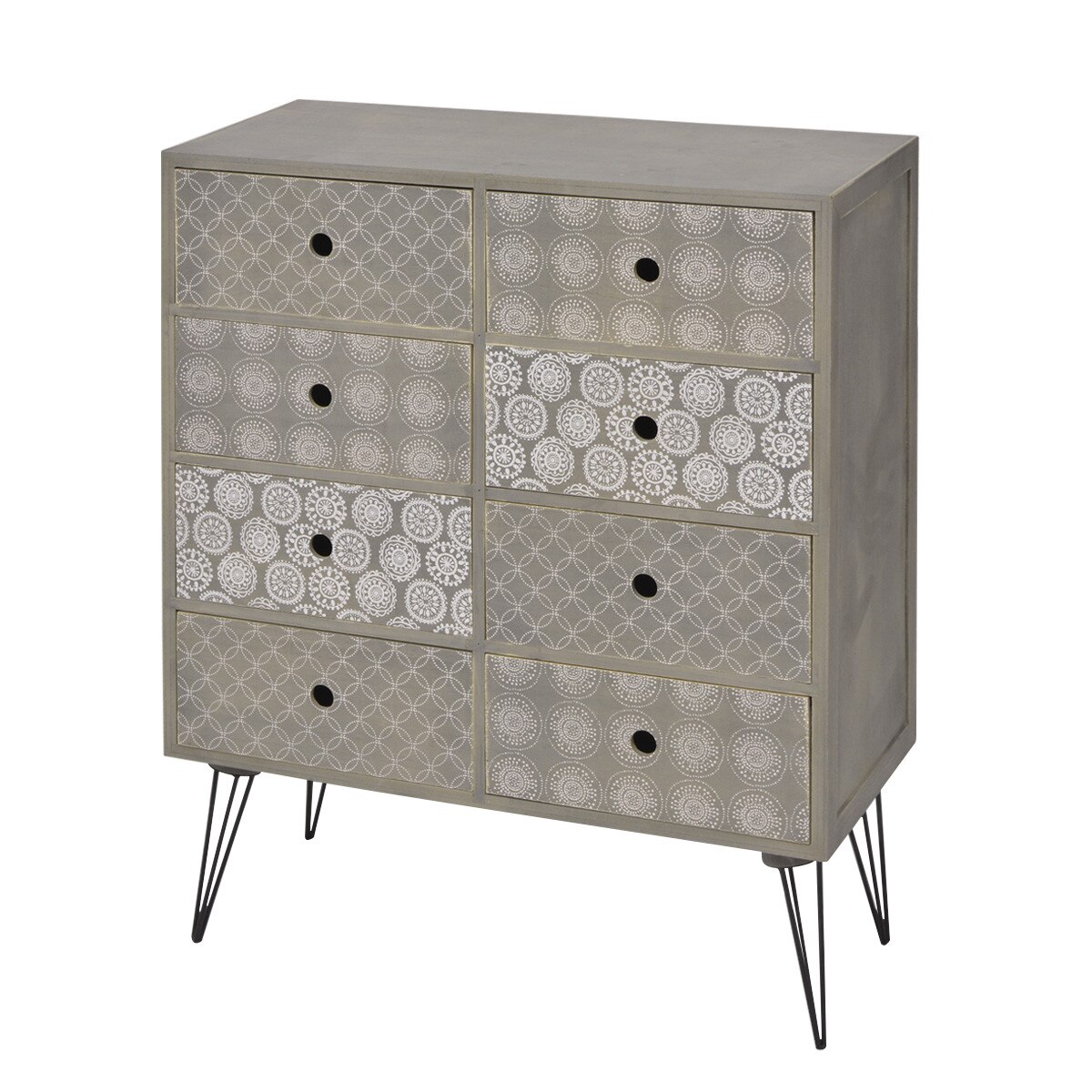 Comoda laterala cu 8 sertare, vidaXL, gri, 68,5 x 30 x 80 cm