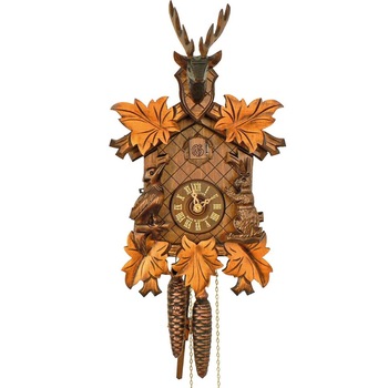 Ceas cu cuc mecanic Schneider cu cerb si cinci frunze 38x22 cm Ceas cu cuc mecanic Schneider cu cerb si cinci frunze 38x22 cm