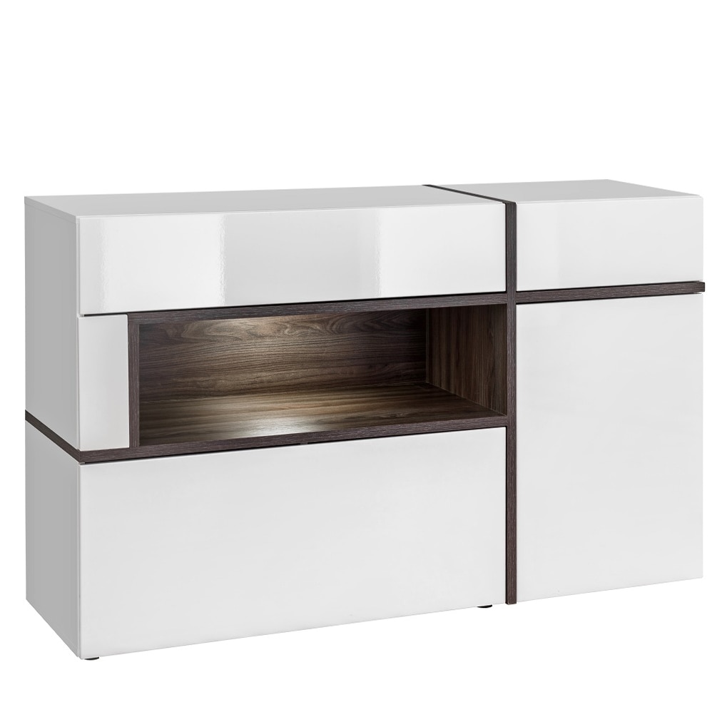 Comoda Genarom Cross 28 PEW CS SB, Alb / Alb Lucios, 150 x 90 x 45 cm