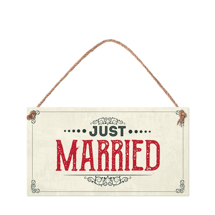 Placuta decorativa Vintage Sign, Simetro Books, cu mesaj haios /-/ Just Married