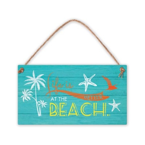 Placuta decorativa Vintage Sign, Simetro Books, cu mesaj haios /-/ Life is better at the beach