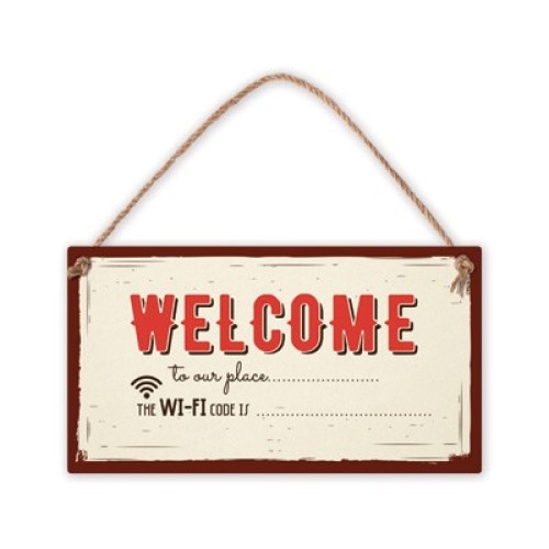 Placuta decorativa Vintage Sign, Simetro Books, cu mesaj haios /-/ wi-fi code
