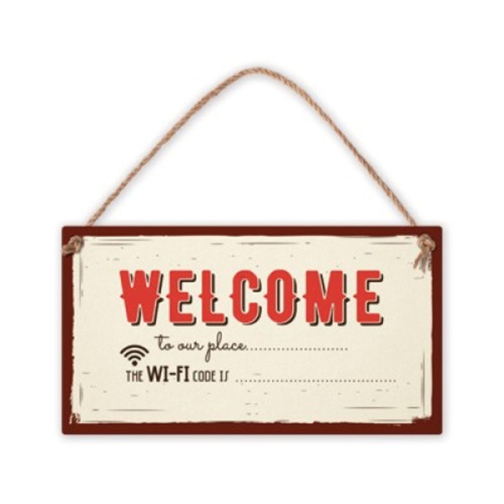 Placuta decorativa Vintage Sign, Simetro Books, cu mesaj haios /-/ wi-fi code