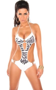 Costum de baie intreg cu detalii animal print, Alb Costum de baie intreg cu detalii animal print, Alb