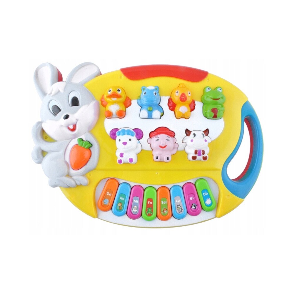 Intrument muzical pentru copii, tip pian, cu redare sunete si iluminare led, Culoare Galben