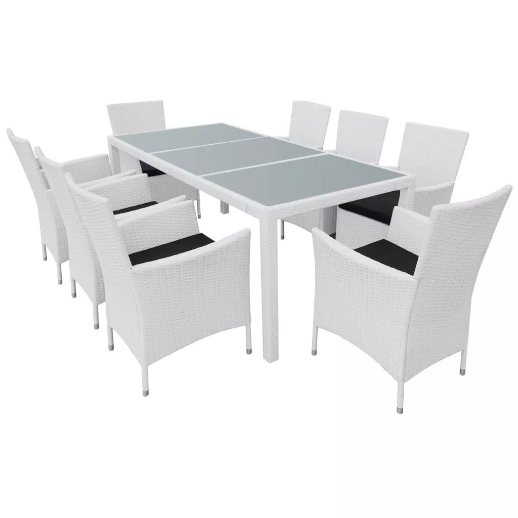Set mobilier de gradina cu 17 piese, masa cu scaune, vidaXL, Poliratan, Alb