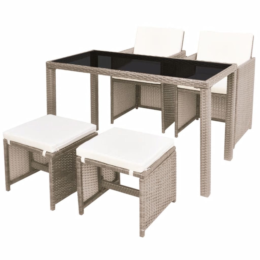 Set mobilier de gradina cu 11 piese, masa cu scaune, taburet si perne vidaXL, Poliratan, Bej