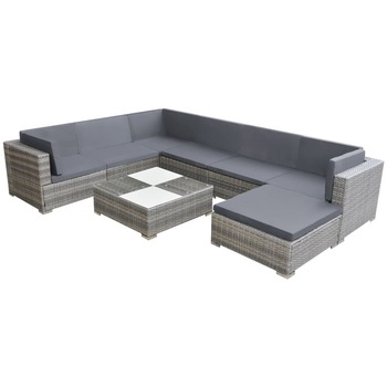 Set mobilier de gradina cu 24 piese, canapea, taburet si masa, vidaXL, Poliratan, Gri Set mobilier de gradina cu 24 piese, canapea, taburet si masa, vidaXL, Poliratan, Gri