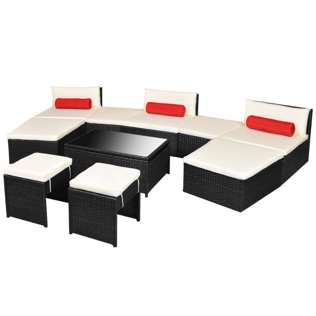 Set mobilier modular de gradina cu 25 piese, vidaXL, Poliratan, Negru