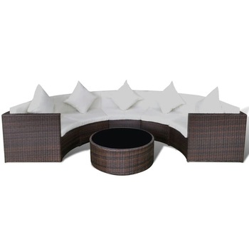 Set mobilier de gradina cu 17 piese, semirotund, vidaXL, Poliratan, Maro, 280 x 145 x 58 cm Set mobilier de gradina cu 17 piese, semirotund, vidaXL, Poliratan, Maro, 280 x 145 x 58 cm