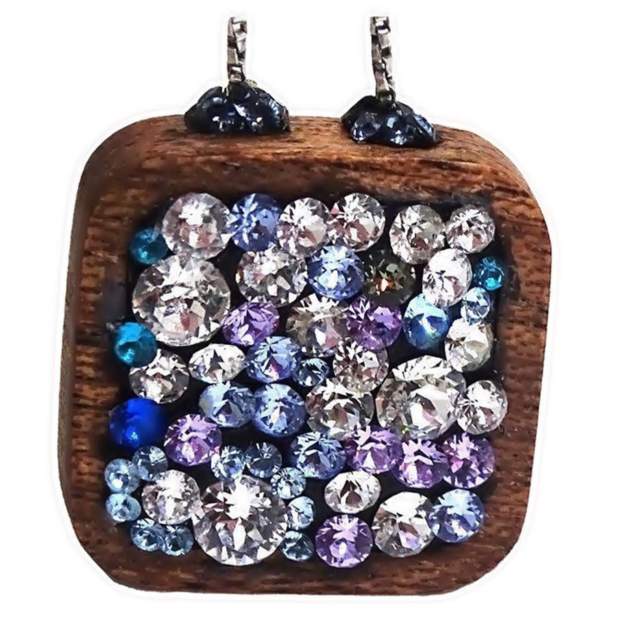 Colier GlassIdeas, Galaxy, Argint 925 placat cu Rodiu Pandantiv Lemn Exotic Cristale Zirconia, Multicolor