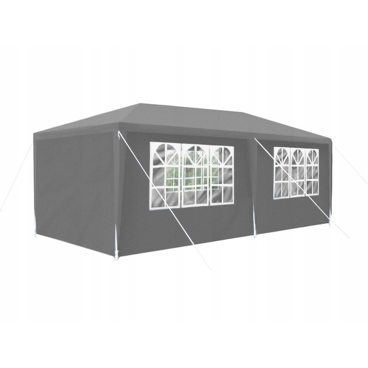 Cort pavilion pentru curte gradina sau evenimente + pereti laterali cu ferestre dimensiuni 3x6m culoare Gri