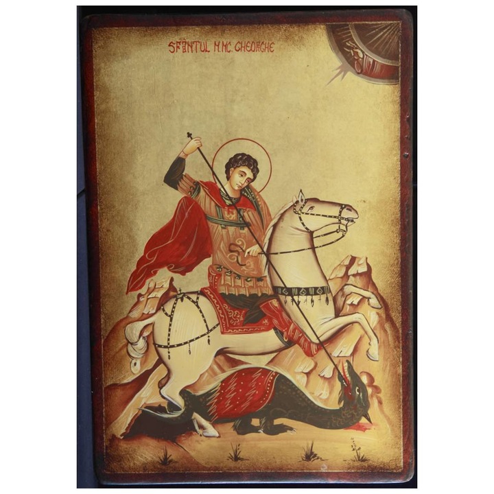Icoana pictata pe lemn Sf. Gheorghe 4, Artizanat Opait, 22X18cm