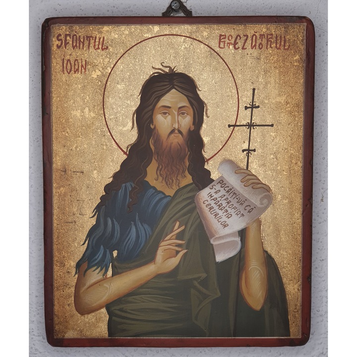 Fára festett ikon Keresztelő Szent János 1, Opait Crafts, 22X18cm