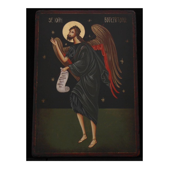 Icoana pictata pe lemn Sf. Ioan Botezatorul 2, Artizanat Opait, 22X18cm