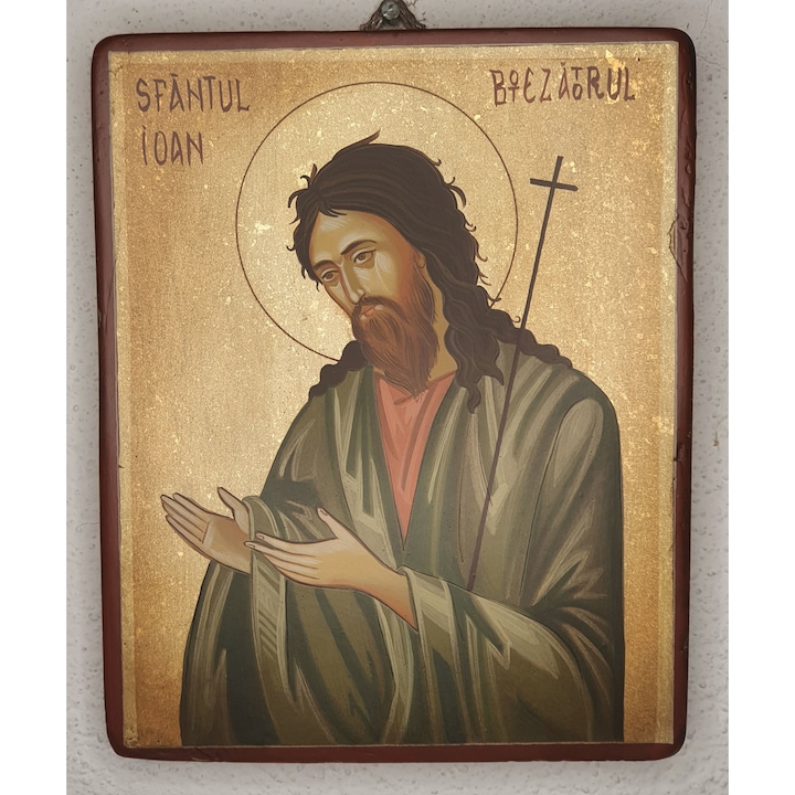 Fára festett ikon Keresztelő Szent János 6, Opait Crafts, 14X10cm