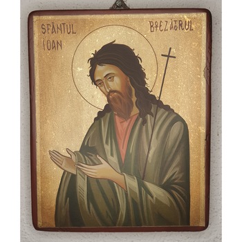 Icoana pictata pe lemn Sf. Ioan Botezatorul 6, Artizanat Opait, 22X18cm Icoana pictata pe lemn Sf. Ioan Botezatorul 6, Artizanat Opait, 22X18cm