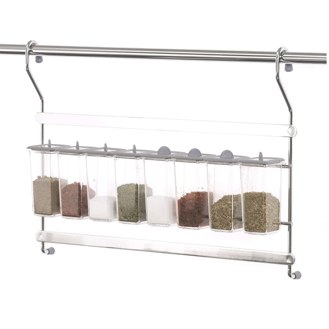 Set recipiente pentru condimente, 8 bucati cu capac, bara si suport incluse