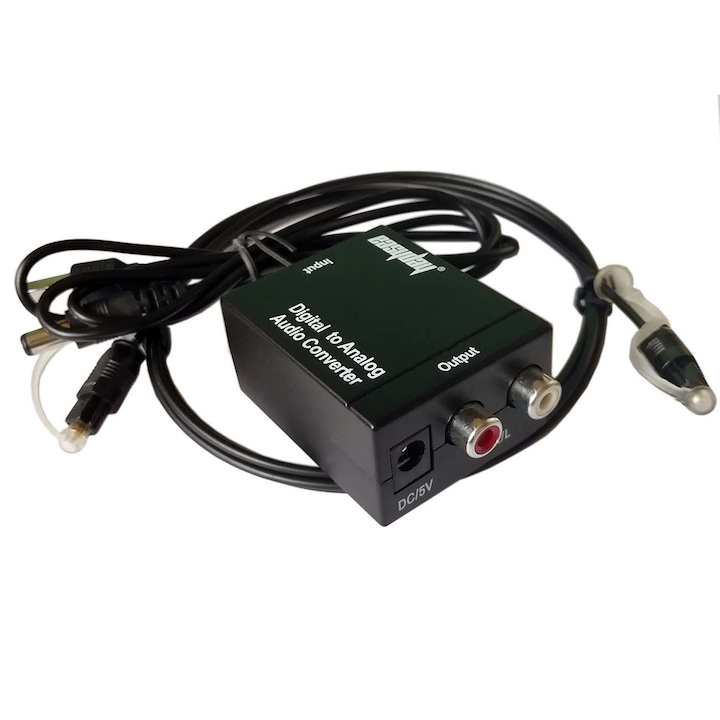 Convertor audio digital la analogic, easyday, cu cablu de fibra optica