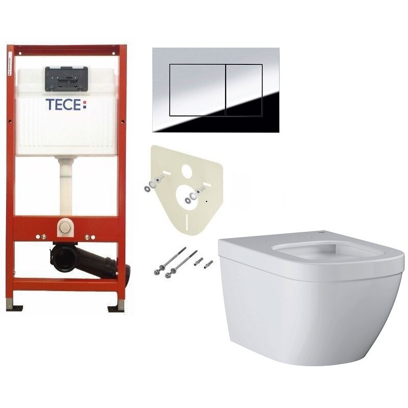 ALL IN ONE Incastrat - TECE + Grohe Euro Ceramic TRIPLE VORTEX Rimless - Gata de montaj - Vas wc Suspendat Grohe Euro Ceramic TRIPLE VORTEX Rimless + Capac softclose + Rezervor TECE + Suport hartie ROMTATAY