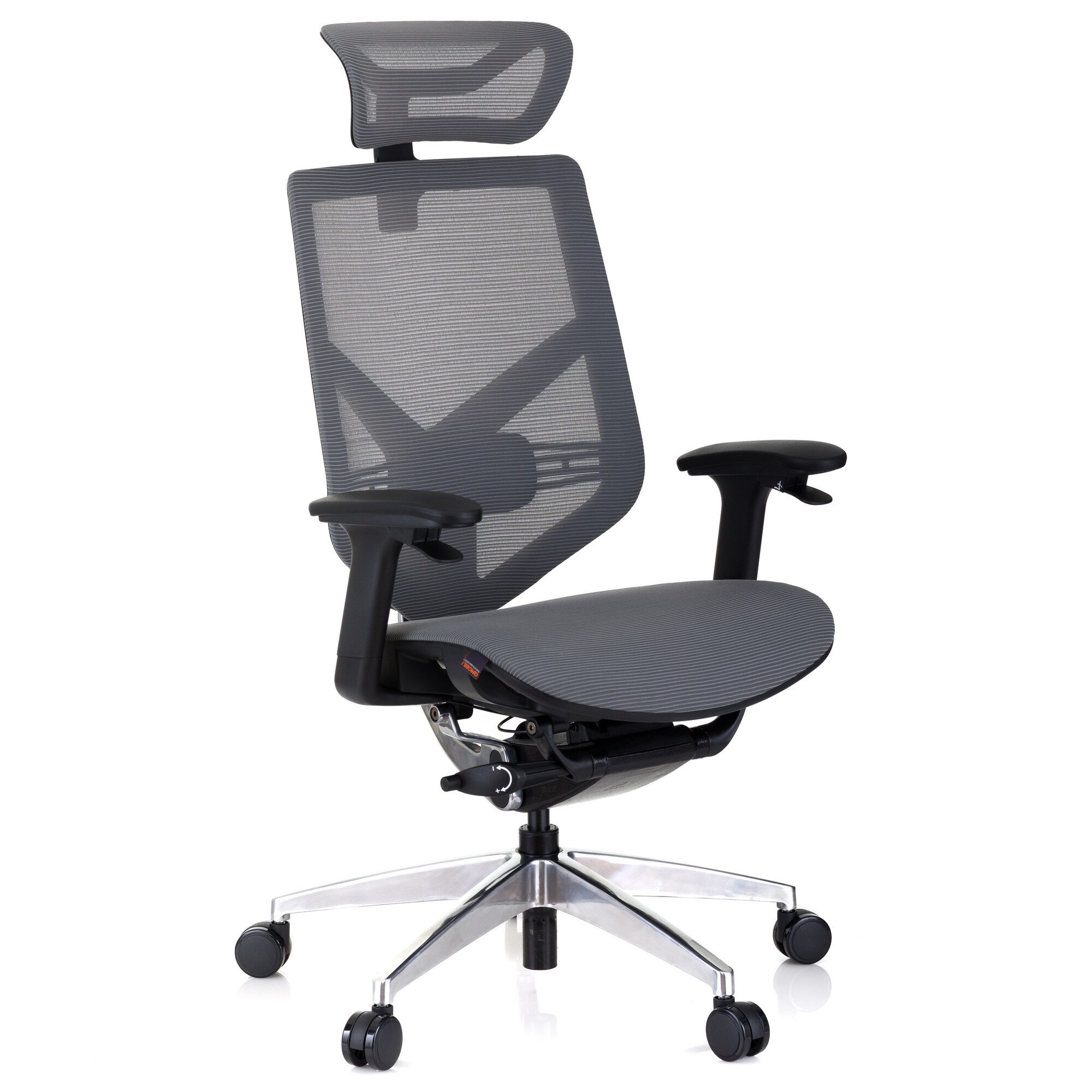 Scaun ergonomic QMOBILI Tender Form HI Grey, mesh 3D, mecanism Double Wire, suport lombar, brate 2D paddle control, tetiera 2D, baza Aluminiu