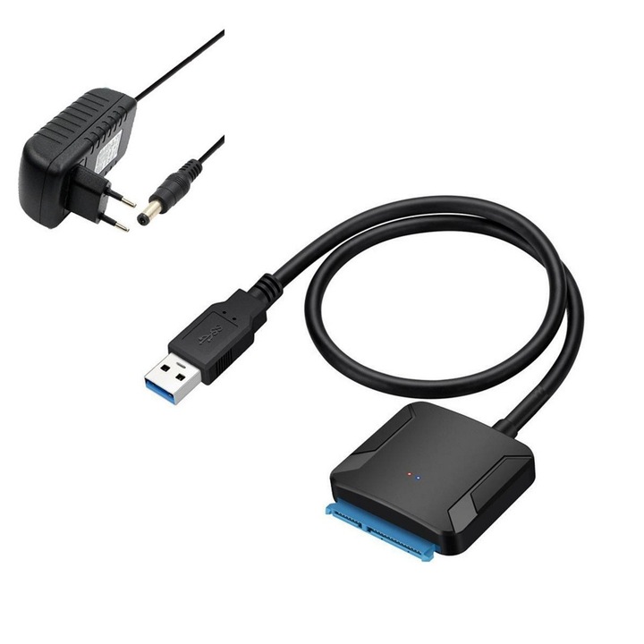 Cubis Adapterkábel tápegységgel, USB 3.0 – SATA 3 22 tűs, HDD / SSD 2,5" / 3,5", laptop vagy PC merevlemezhez