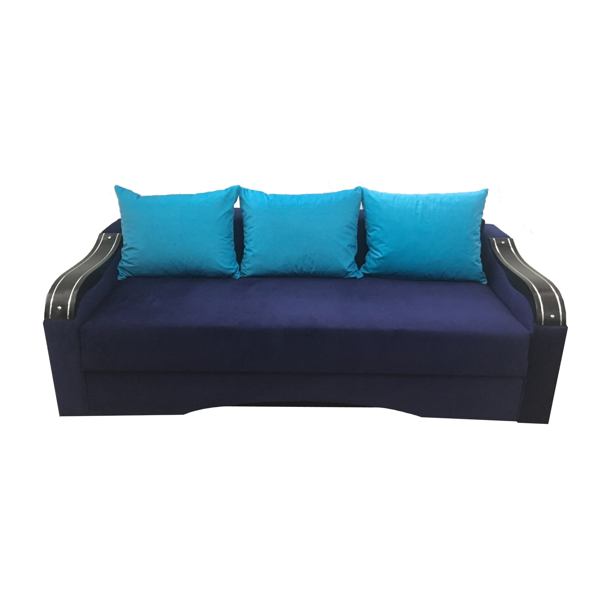 Canapea fixa Eco Ornament, MobAmbient, Albastru, material textil, extensie din plasa de arcuri tip relaxa, cu lada de depozitare, 3 perne mari incluse, 220 x 140 cm