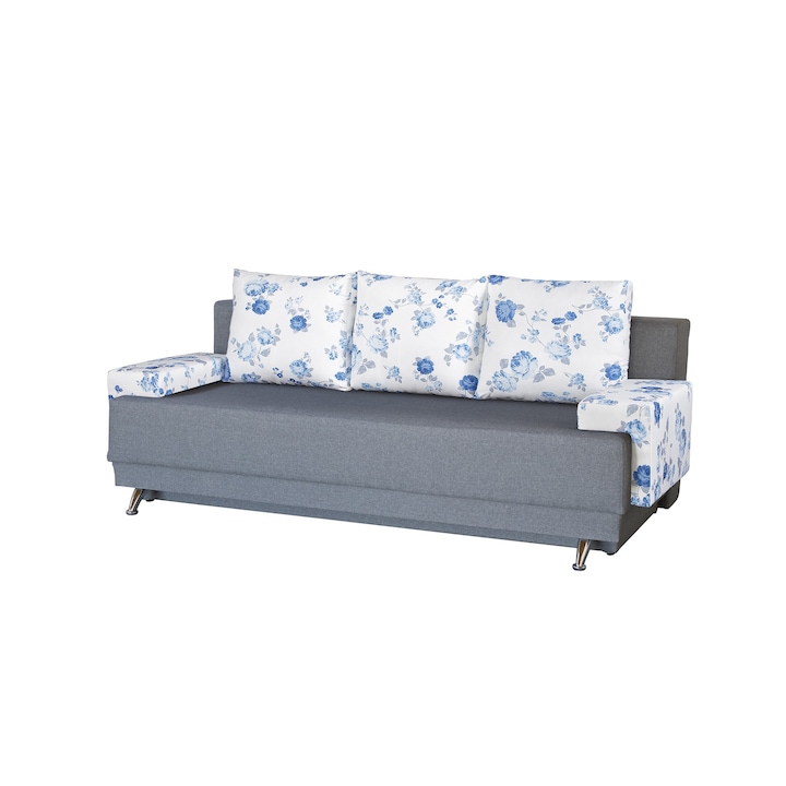 Bedora Roma kanapé, 205x90x86 cm, tárolódoboz, szürke/kék szellőrózsa