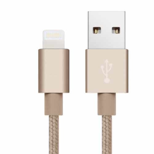 Cablu de date/incarcare pentru iPhone, iPod, iPad, 3M, auriu-textil, BBL776