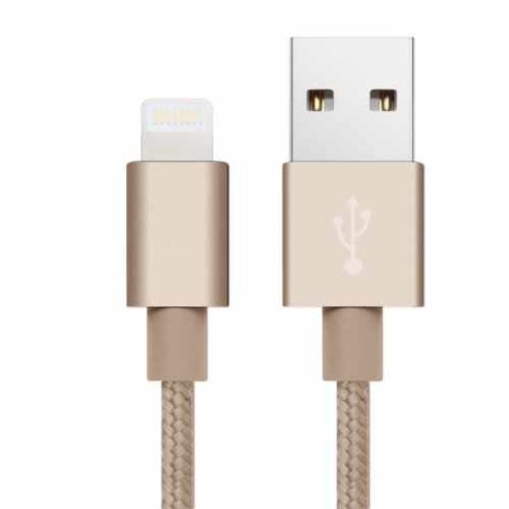Adat-/töltőkábel iPhone-hoz, iPod-hoz, iPad-hez, 3M-hez, arany-textil, BBL776