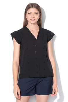 Vila, Bluza cu maneci scurte si broderie Rosita, Negru Vila, Bluza cu maneci scurte si broderie Rosita, Negru