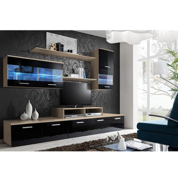 Living Genarom LOGO II 20 DSZP L2, Stejar Sonoma/Negru Lucios, 250 x 190 x 45 cm Living Genarom LOGO II 20 DSZP L2, Stejar Sonoma/Negru Lucios, 250 x 190 x 45 cm