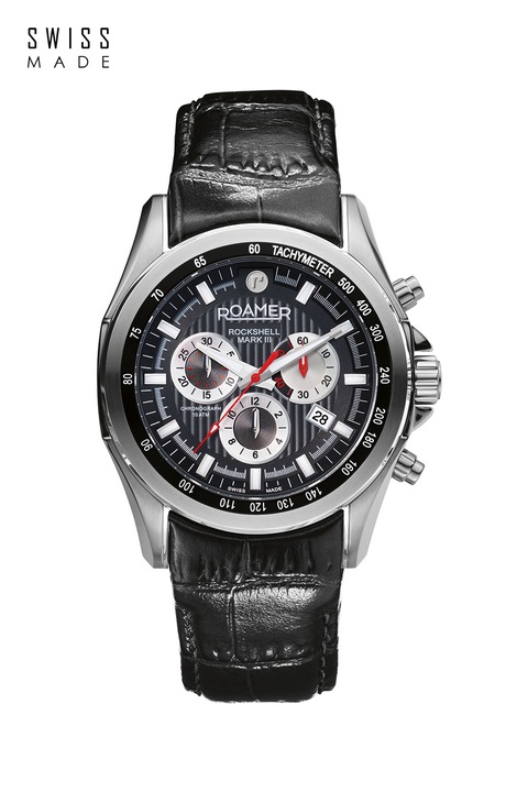Roamer of Switzerland, Часовник с хронометър и кожена каишка, Черен