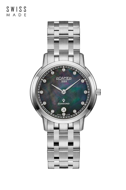Roamer of Switzerland, Ceas din otel inoxidabil decorat cu 12 diamante, Argintiu