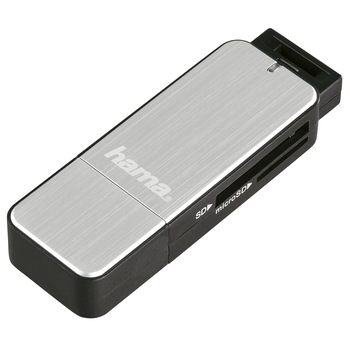 Cititor card Hama, USB 3.0 SD/microSD, Argintiu Cititor card Hama, USB 3.0 SD/microSD, Argintiu
