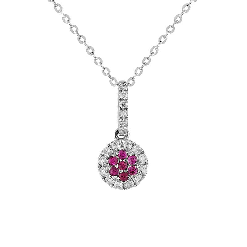 Pandantiv cu Lant Deruvo Aur 18k Diamante, Rubine, Ajustabil 40-45 P24618-W