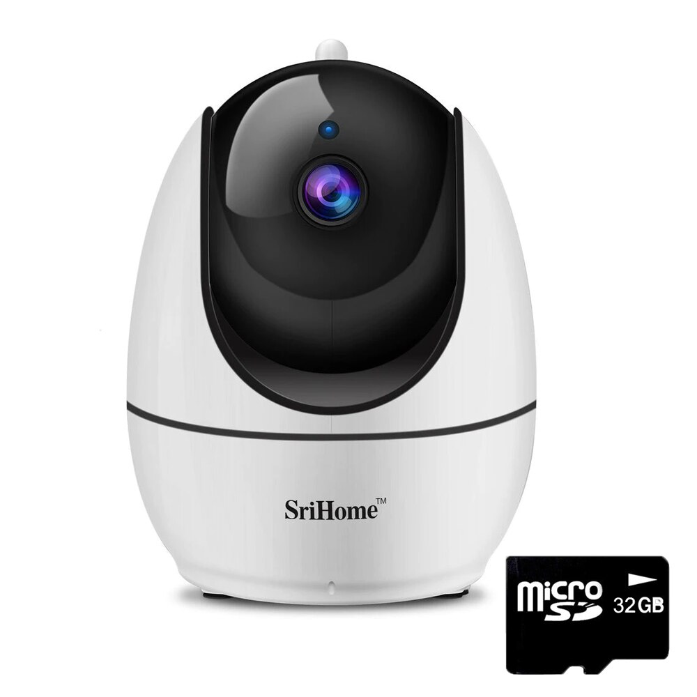 Baby Monitor WIFI Sricam™ SH026, sunet bidirectional, night vision, push to talk, rotire automata, senzor miscare, vizualizare live mai multe camere, alb, pachet bundle (Camera + Card 32GB)