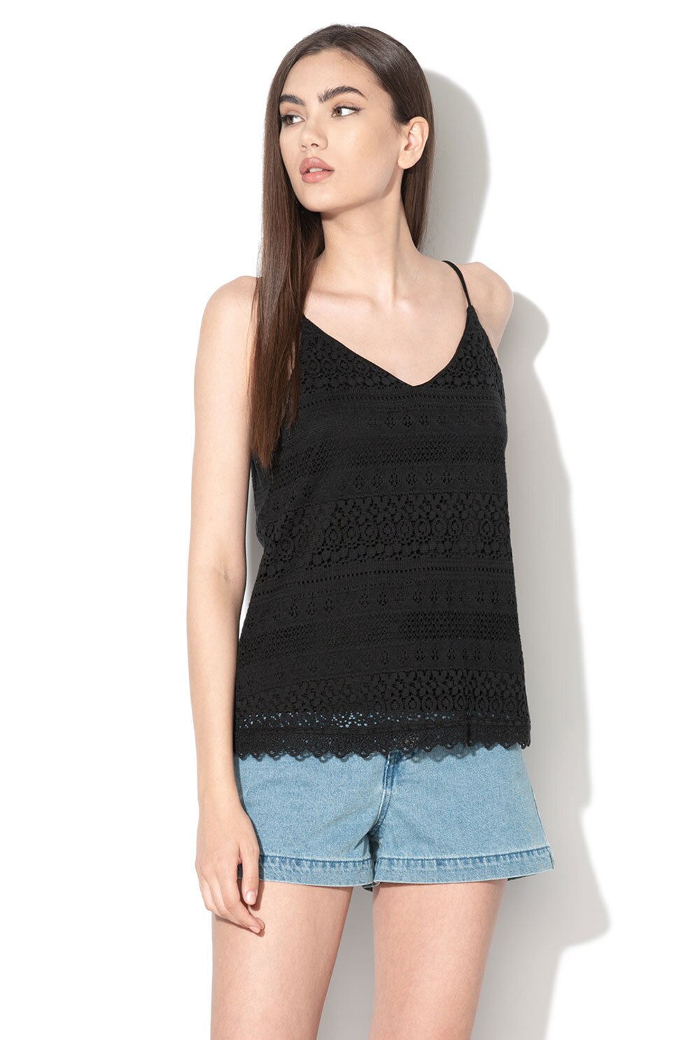 Vero Moda,Top lejer cu decolteu in V Honey, Negru