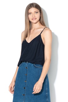 Vero Moda, Top lejer cu terminatie brodata Sophia, Albastru marin, L Vero Moda, Top lejer cu terminatie brodata Sophia, Albastru marin, L
