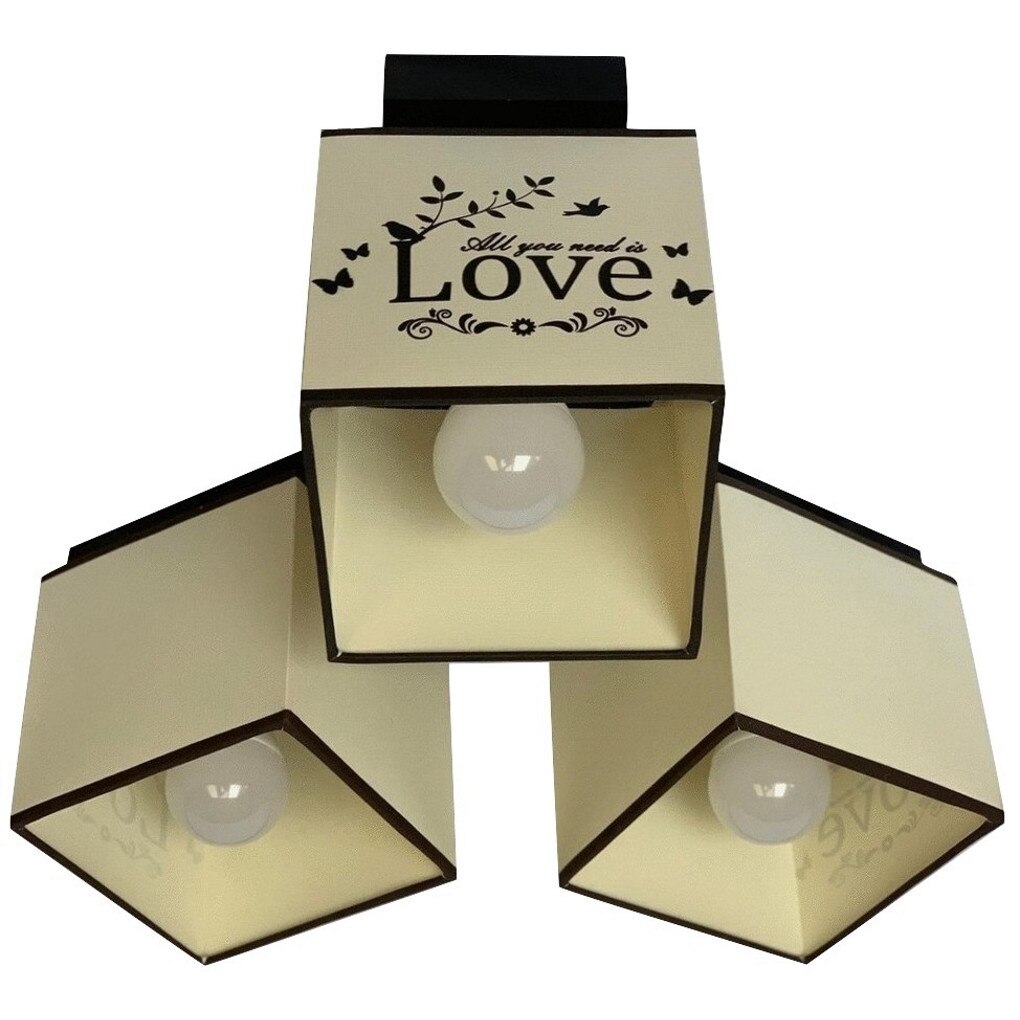 Plafoniera Love, Lustre Personalizate, Lemn Wenge, Abajur Crem PVC, Cojom,putere 3x60 W