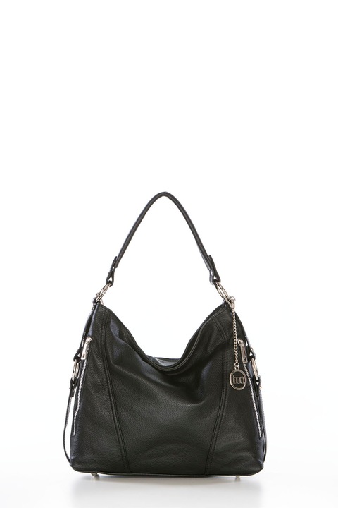 Mia Tomazzi, Geanta de piele cu bareta pentru umar si buzunare laterale Castello, Negru