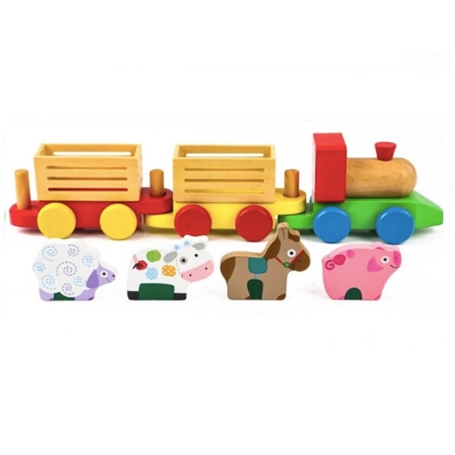 Trenulet din lemn cu 4 figurine 3D