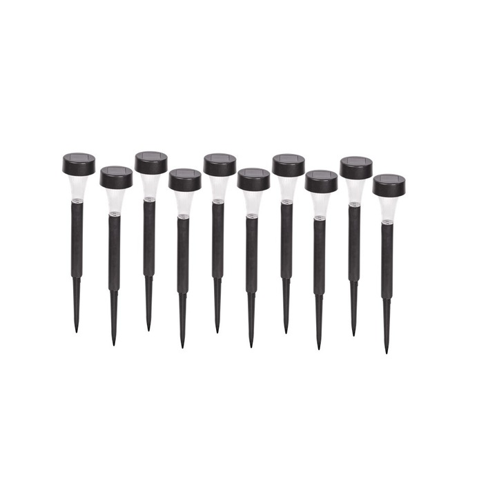Set 10 buc. Lampa solara de gradina plastic, LED, 30cm, IP44, Tip tarus