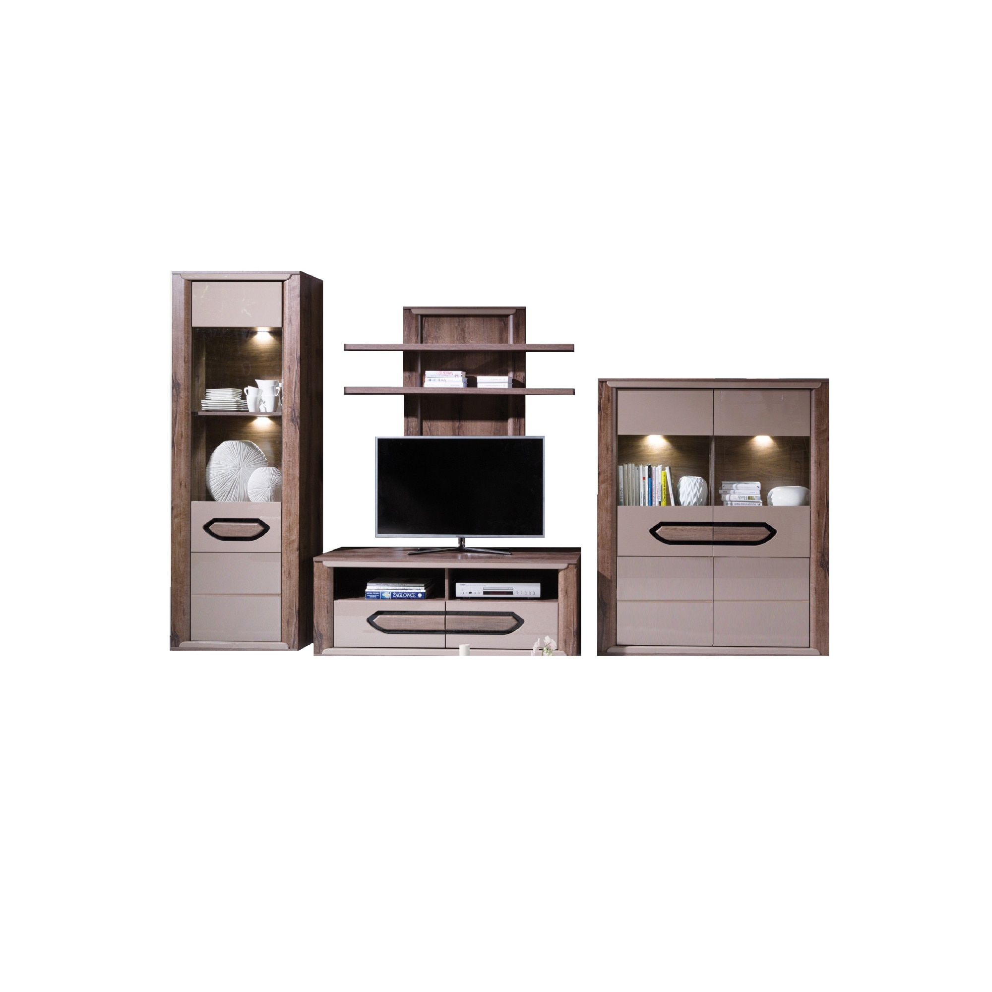 Biblioteca Cliff A, CB, culoare Cappucino/Nuc, LED-uri incluse
